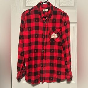 Shiner Bock Magellan Outdoors Shirt Mens Large S Flannel‎ Red Black Plaid